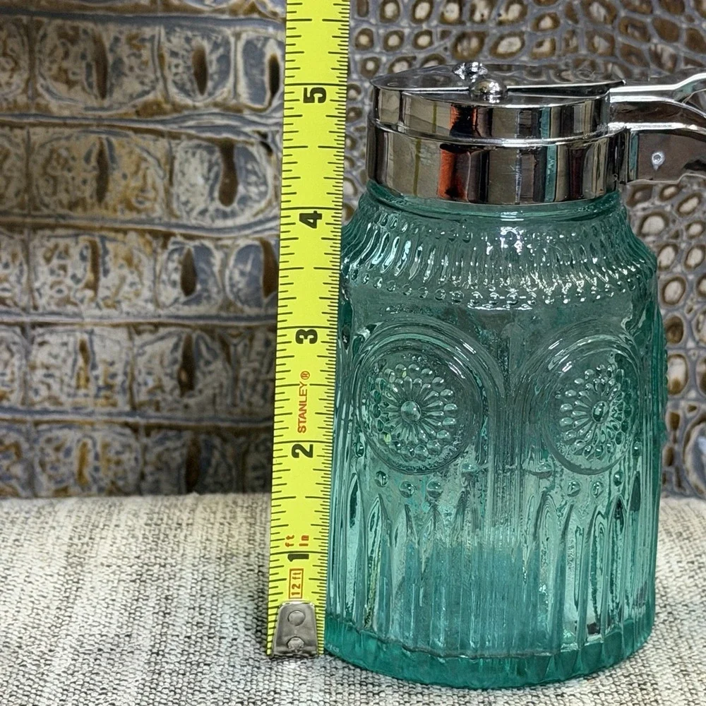 Pioneer Woman Adeline Turquoise‎ Glass Syrup Dispenser • Embossed • Farmhouse